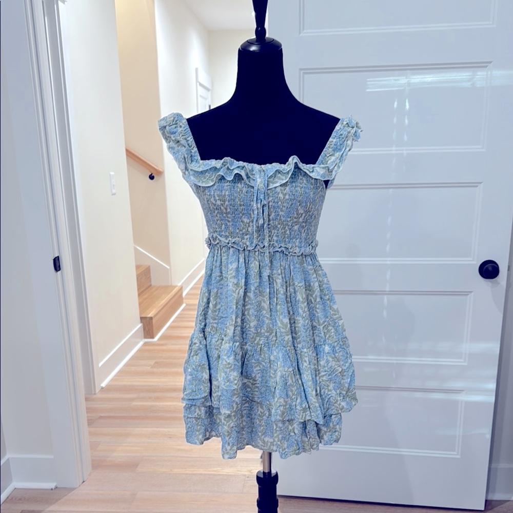 Blue Floral Off-Shoulder Dress